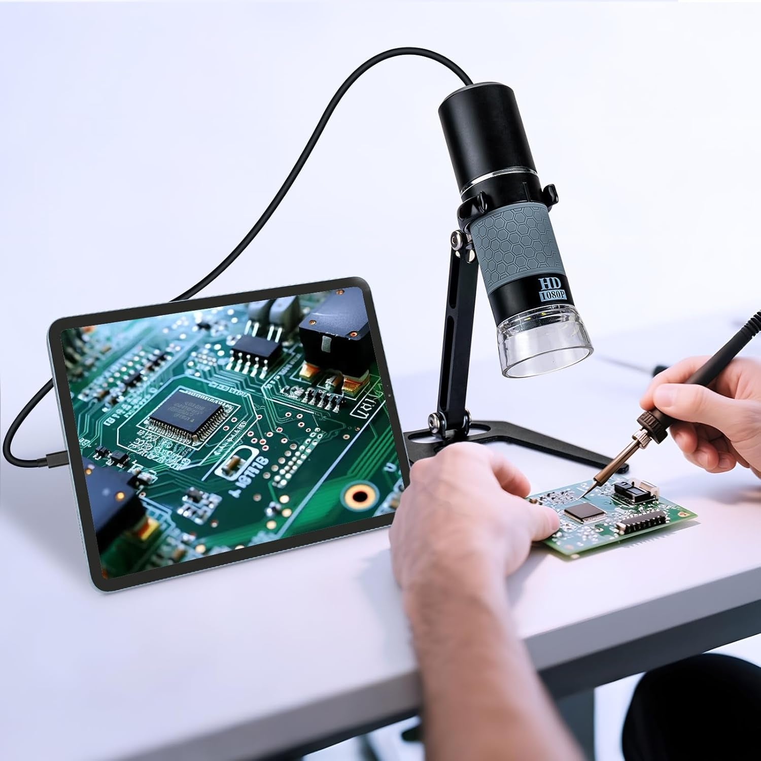 Full HD 1080P USB Digital Microscope Camera for Iphone/Ipad Android PC, 50-1000X High Definition Portable Handheld Microscope with Light for Coin Plants Trichome Soldering Skin Scalp