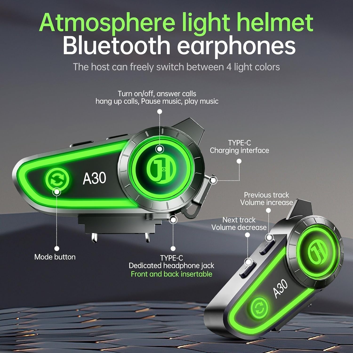 Motorcycle Helmet Speakers with Voice Assistant,Motorbike Headset IPX67 Waterproof/Bluetooth 5.3/1200Mah Long Battery Life, Bluetooth Helmet Headset Compatible with Most Helmets
